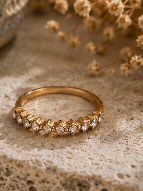 Gold Crystal Row Ring - Women's Sparkling Stackable Band